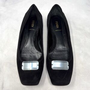 FENDI Vintage Y2K Jewel Suede Leather Square Toe Ballerina Ballet Flat Shoe 37.5